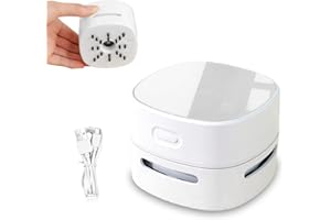 Rhitchy Mini Aspirador de Mesa Recargable: Mini Aspirador Escritorio Potente 360° Rotación Aspiradora de Mano Portátil para Oficina, Coche Viajar Escuela - Blanco