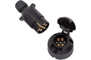 ETUKER Prise Remorque & Prise 7 Broches, 12V Étanche Prise pour Remorque 7 Broches Mate Prise Attelage 7 Broches, Prise Remorque 7 Broches Convient Aux Camion/RV/Bateau/Voiture (Extrémité de la vis)
