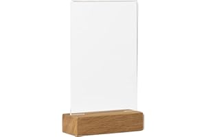EUROPEL Présentoir de table A6 acrylique transparent première qualité, pied en bois de chêne certifié FSC, présentation recto-verso, pour brochure, cartes des boissons, restaurant, hôtel, comptoir