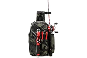 Blackpeanut Wasserdichter Angel-Rucksack, multifunktionale Umhängetasche, kompakter Angelrucksack, mit Halterung für Angelruten, Angelzubehör, Camouflage, Grün, L, Angeltaschen