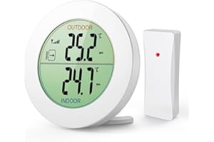 ORIA Thermomètre Intérieur et Extérieur, Thermomètre sans Fil Numérique avec Capteurs Sonde, HD Écran LCD Détecteur de Température, Mémoire de Min/MAX, Tendance, ℃/℉,Alimenté par Batterie