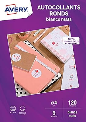 Avery C9422M-5 Lot de 120 Autocollants ronds Blanc Mat