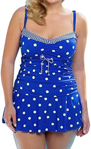 BAINASIQI Women Elegant Tankini Push Up Bikini Set Polka Dot Swimwear Swimsuit Plus Size Two Piece (5XL, Blue)