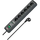 Brennenstuhl Secure-Tec Steckdosenleiste 6-Fach mit Überspannungsschutz (Mehrfachsteckdose mit 2m Kabel und Schalter, Enginee