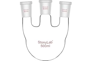 stonylab Matraz de Fondo Redondo 500 ml con 3 Cuellos Rectos-24/40, Vidrio de Borosilicato, Ideal para Química, Laboratorio, Experimentos, Destilación y Reflujo