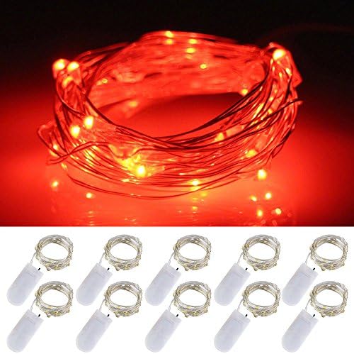 LXINGS Battery Operated Mini String Lights 10 Sets of 2M/20LEDs Silver Wire Starry Rope Fairy Bottle Lights For Christmas Halloween Holiday Party Costume Wedding Centerpiece Decoration(Red)