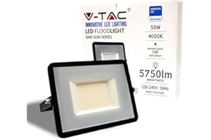 V-TAC Foco Led Exterior 50W Chip Samsung - [Última Generación] - Luz 4000k Blanco Neutro - 5750 Lumen - Proyector LED Exterior Impermeable IP65 - Foco LED para Jardín, Garaje, Balcón - Color Negro