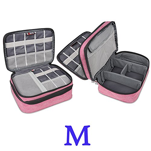 BUBM 3 Stücke Mehrfachfunktion Kabelorganiser Tasche Reisetasche mit Doppelschichten für Elektronische Zubehöre wie Netzteil, Maus und USB Stricks, Denim Rosa - 5