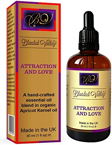 Attraction and Love Oil - For Aroma Diffuser or Burner. Essential Oils of Lemon, Patchouli, Jasmine, Geranium in Apricot Kernel Oil. Aphrodisiac Perfume Promotes Relaxation, Mood Lifting and Passion.