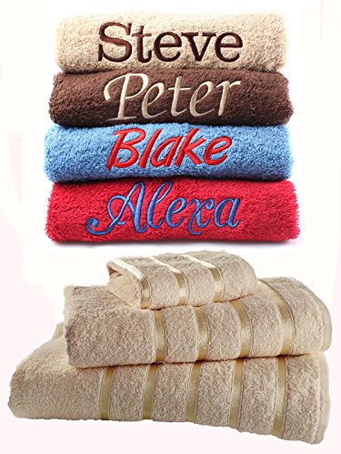 Dream Zone Personalised Embroidered Towels Set ANY NAME Face Cloth Hand  Towel Bath Towel Bath Sheet Beach Swimming Towel Supreme 100%