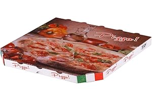 WERTPACK Pizzakarton "Treviso", Wellpappe, Weiß mit Pizzamotiv, 290x290x30 mm, 200 Stück