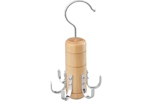 LMSAWK Wooden Belt Hanger, 6 Hooks Scarf Tie Rack, Closet Accessories Organizer, 360 Degree Rotating (Wood Color)