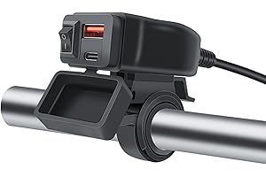 Intckwan Cargador USB para Moto 48W, IP65, 2 Puertos (QC3.0 18W + PD3.0 30W) con Interruptor y Voltímetro LED, Toma USB-C 12-24V – para Viajes/Exteriores – Compatible con Teléfonos/GPS/Cámaras