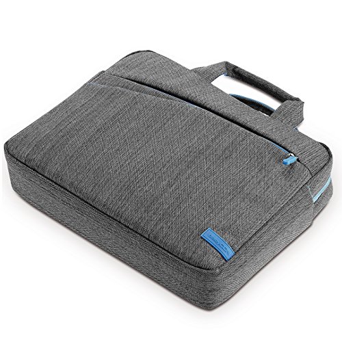 deleyCON Notebooktasche für Notebook / Laptop bis 13.3″ (33,7cm) – Tasche/Hülle aus Leinen mit Zubehörfächern und verstärkten Polsterwänden – grau/blau - 4