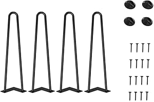 WINSOON Pinza de Pelo de barbero, Dise?o Moderno, 2 Barras, 11 cm - 71 cm, Metal, Mesa de Madera, Patas de Acero, Negro, 4 Piezas (51cm)