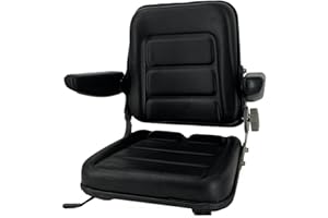 TABODD Universal Lawn Mower Seat, Waterproof Forklift Seat 35-140° Angle Backrest Lawn Mower Ride Seat Replacement with Armrest for Tractor Loader Excavator Forklift, Black