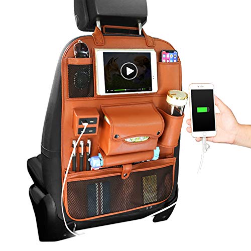 Preisvergleich Produktbild HONCENMAX Auto-Rückenlehnenschutz Autositz zurück Veranstalter Tasche Rücksitz Schutzaufbewahrung Trittmatte Großes Reisezubehör - 4 USB-Anschluss für Mobiltelefon IPad - PU-Leder