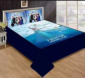 GS Traders Digital Frozen Printed Velvet Fabric Double Bedsheet with 2 Pillow Cover (90 x 100 inch, King Size ) Blue