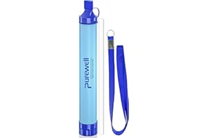 Purewell Outdoor Water Filter Personal Water Filtration Straw Emergency Survival Gear Water Purifier for Camping Hiking Climbing Backpacking