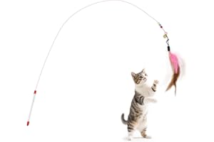 LuckyOpt 2 piezas de caña interactiva para gatos, coloridos juguetes para gatos con campana y plumas, bastón de gato para gatitos gatos en interiores al aire libre jugar entrenamiento (multicolor)