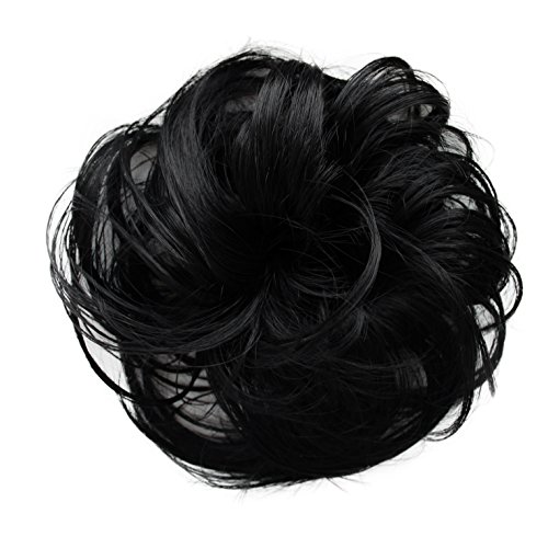 PRETTYSHOP Haarteil Haargummi Hochsteckfrisuren unordentlicher Dutt leicht gewell. Farbe: schwarz G1B