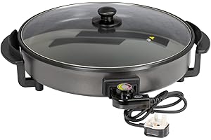 Quest 40cm Multi-Function Electric Cooker Pan with Lid/Adjustable Thermostatic Control/Non-Stick Aluminium Electric Frying Pan / 40 x 40cm Surface/Detachable Power Cable for Serving