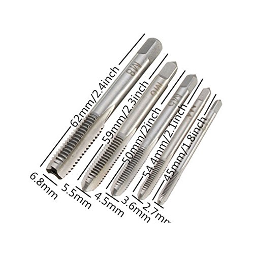 Fortag 5 teilig HSS Gewindebohrer Set Handgewindebohrer Satz Schälanschnitt Metrisch Bohrer Schraube Senker Werkzeuge Bohrer-Bit Set M3-M8 - 2