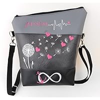 pinkeSterne ☆ Umhängetasche Handtasche Schultertasche Kunstleder Bestickt Stickerei Handmade Pusteblume Anker Herz Pink Schwarz Grau