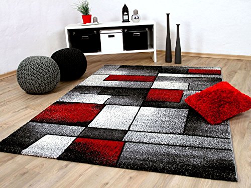 Designer Teppich Brilliant Rot Grau Fantasy in 5 Größen