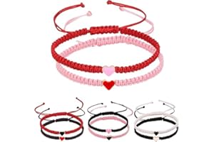 JIOLINK Braccialetto intrecciato a forma di cuore,Braccialetto dell'amicizia,Braccialetto intrecciato,Braccialetto Bff,Braccialetto dell'amicizia,Dimensione regolabile-Regalo per coppia famiglia