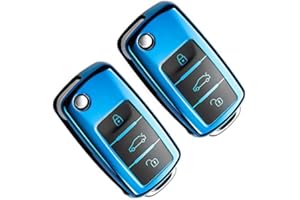Yosemy 2 fundas para llaves de coche, para VW Golf Skoda Seat, 3 botones, TPU (azul y azul)