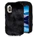 Produktbild DasKAn Diamant Kaninchen Plüsch Hülle für Samsung Galaxy A8 2018, Handgefertigt Winter Warm Weiche Häschen Flauschig Fell Handytasche 3D Strass Design Stoßfest Gummi Silikon Schutzhülle,Schwarz#1