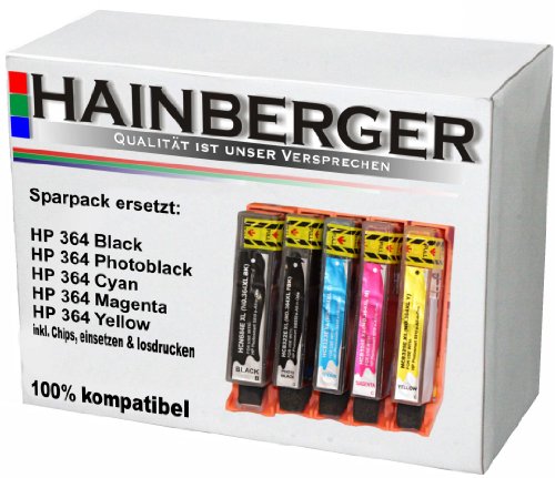 5 Hainberger XXL Patronen für HP 364 XXL inkl. Chip und Füllstandsanzeige