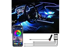 YAOBLUESEA 12 V Car LED Interior Lighting, 6 m LED 5050 RGB Ambient Lighting, Neon Light Strip 5 in1 Waterproof LED Atmosphere Light Strip with App Control Music Sync