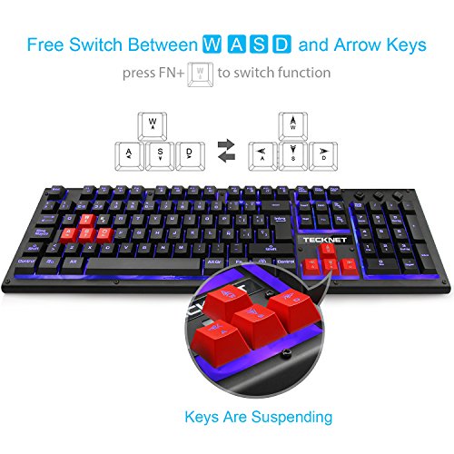 Teclado para Juegos TECKNET  Teclado Mec  nico Gaming con Retroiluminaci  n LED en 3 Colores y Tacto Mec  nico con Cable USB  Distribuci  n de Teclas en Espa  ol  Contiene la     