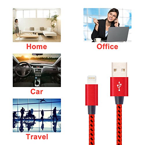 Flashstye 3 Pack 2.2M Phone Charger Nylon Braided Lightning to USB Cable Apple lightning cable for iPhone 7 Plus 6S Plus 6 Plus SE 5S 5C 5, iPad 2 3 4 Mini, iPad Pro Air, iPod.(Red Black) - 7