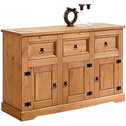 IDIMEX Buffet Tequila bahut Commode vaisselier avec 3 tiroirs et 3 Portes battantes, Dimensions : L 132 cm x H 85 cm x P 44 cm, Style Campagne Mexicain Colonial, en pin Massif Finition cirée