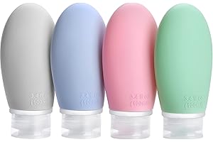 Opret Bottiglie da Viaggio 100ml in Silicone, 4 Pezzi Kit Contenitori da Viaggio Flaconi con Custodia per Shampoo, Liquidi and Lozione, Nessun BPA