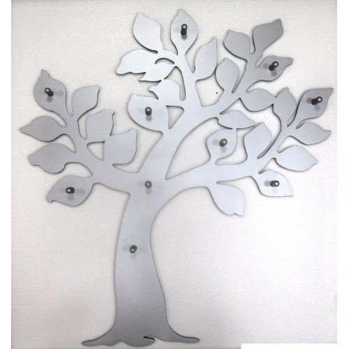 maiuguali Appendiabiti per montaggio a parete, in forma di albero, del prodotto in MDF (fibra di legno), colore: Argento