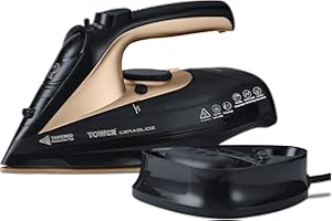 Tower T22008BKG CeraGlide Cordless Steam Iron with Ceramic Soleplate and Variable Steam Function, Black and Gold