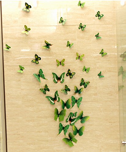 Mangotree 12 Stück/Polybeutel Abnehmbar 3D Lustige Bunte Schmetterlinge Wand Kings Schmetterlinge Hauptdekor Kunst Design Aufkleber Wand (Grün, 12pc) - 6