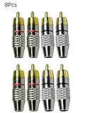 Garantía de satisfacción. HKSMAN - Adaptador de Conector RCA Macho de Audio y vídeo en línea Chapado en Oro, Enchufe RCA sin Soldadura, Negro y Rojo 8Pcs