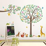 Decowall DML-1502P1512 Großer Blätterbaum & Zweige mit Tieren Wandsticker Wandaufkleber Wandtattoo Kinderzimmer - 3