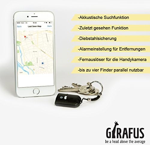 Girafus® Smart Key-, Bag-, Cellphone-Finder with free App and Map for iPhone &amp; Android | Easy to Find your Key, Laptop, Wallet, Phone, Bag, Pet | Anti-Lost Alarm | Bluetooth Key Finder