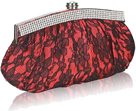 Gorgeous Red Floral Satin Lace Clutch Bag | FREE UK DELIVERY