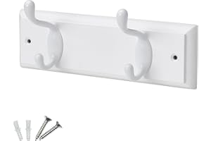 keypak 2-Hook Door Wall Mounted Coat Rack, 22.5cm - White Wooden Board, White Coat Hooks - Fixings Included