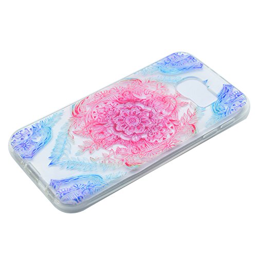 Galaxy S6 Hülle,Handyülle für Samsung Galaxy S6 Silikon Hülle Kratzfeste Scratch-Resistant,Leeook Hülle TPU Case Schutzhülle Silikon Crystal Kirstall Clear Case Durchsichtig Schön Blau Rot Blume Malerei Muster Transparent Weichem Silikon Schutzhülle Handy Gürtel Tasche Schutzhülle Hülle Case Cover Abdeckung Etui TPU Bumper Schale für Samsung Galaxy S6 + 1 x Schwarz Eingabestift-Blue Red Flower - 4