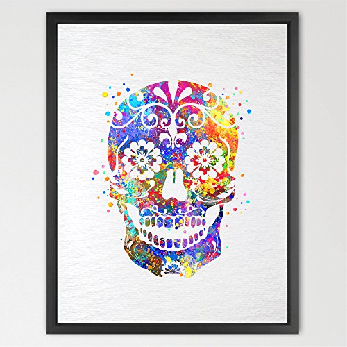 Dignovel Studios A3 Sugar skull day of the dead watercolour illustration Art Print Art Poster Home Art Decor Wall Hanging Kids Art Wedding gift Birthday Gift N072-Unframed