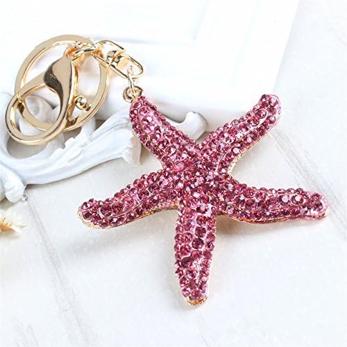 Pretty Sparkling Starfish Keychain Keyring Crystal Rhinestones Purse Pendant Handbag Charm