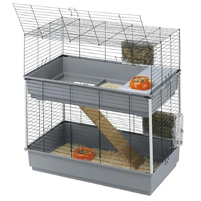 Ferplast - Cage Rabbit 100 double/57046817 - Complètement équipée - 99 x 51,5 x 92 cm